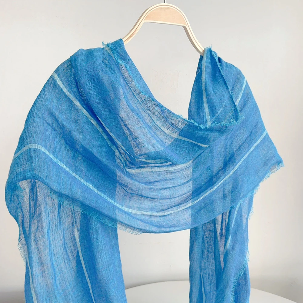 

Scarf Linen Women Blue Sunshine Protection Long Breathable Neck Wrap Accessory For Summer Beach Spring