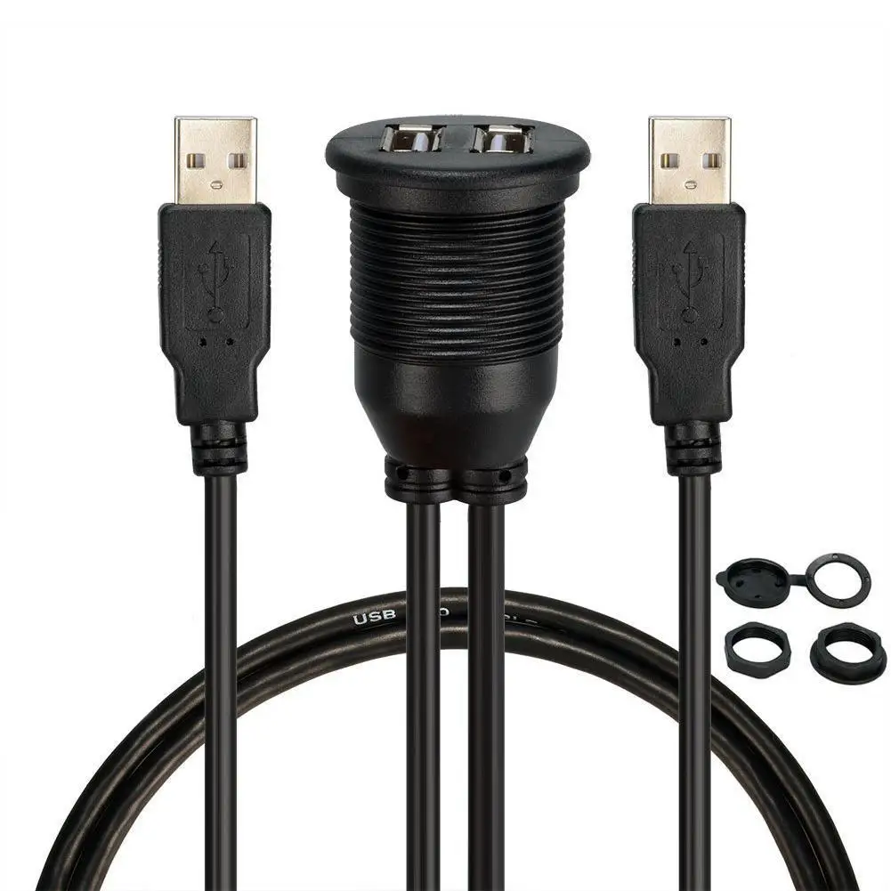 USB 2.0 Panel Flush Mount Outlet Cable, Cabo de extensão para carro, caminhão, barco, Auto, portas USB