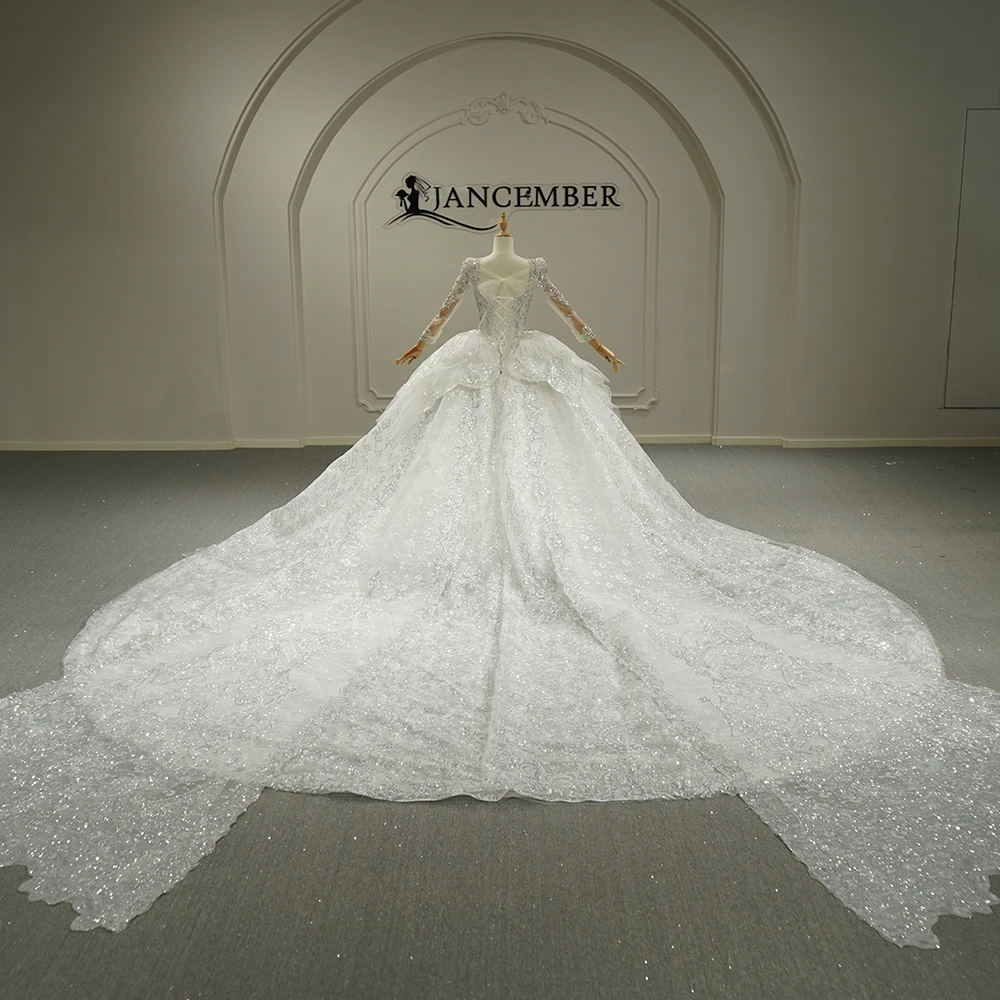 Gorgeous Long Wedding Dress Square Collar Illusion Full Sleeves Bridal Gown Customized Charming Ball Gowns Dresses For Bride