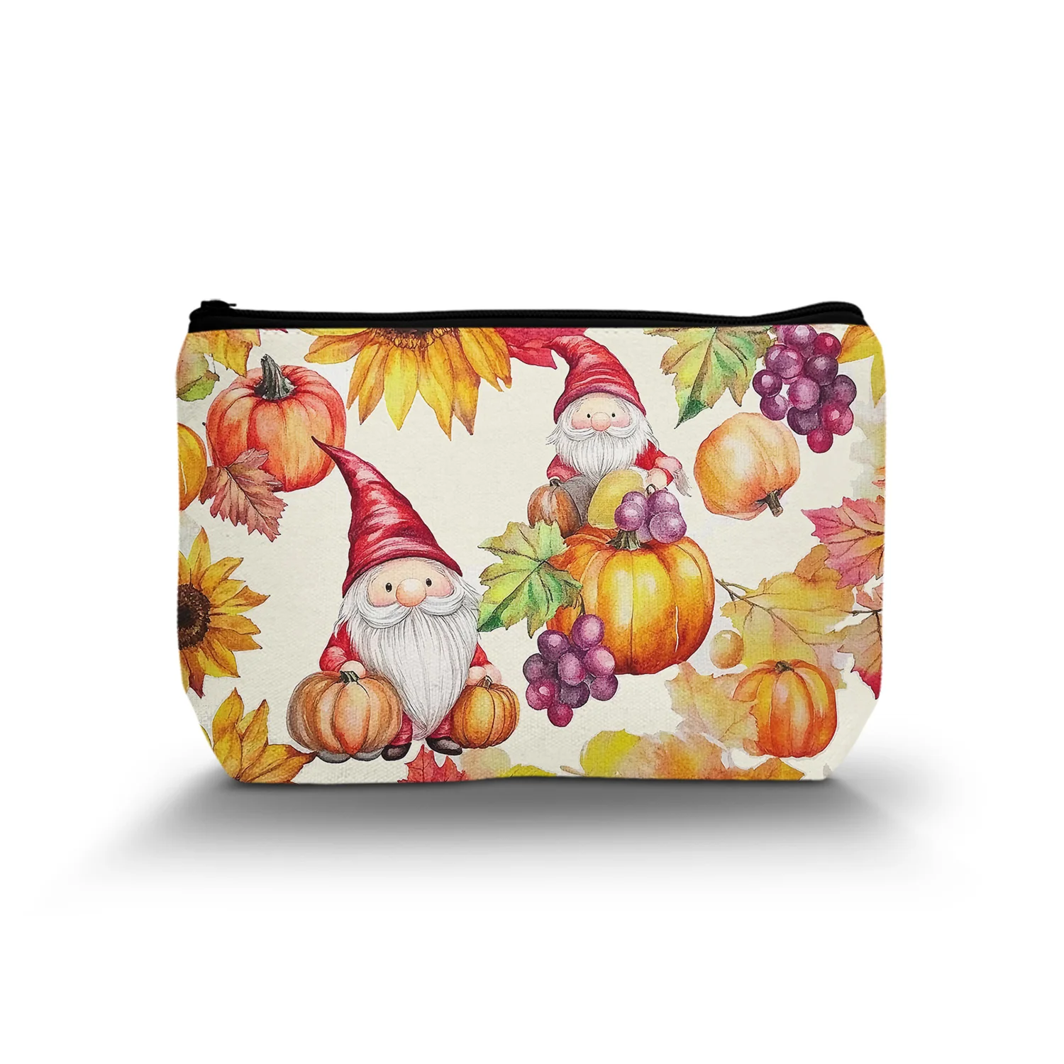 1Pc Autumn Gnomes Makeup Bag Fall Pumpkin Cosmetic Bag With Maple Leaves And Sunflower Patterns Suitable For Women