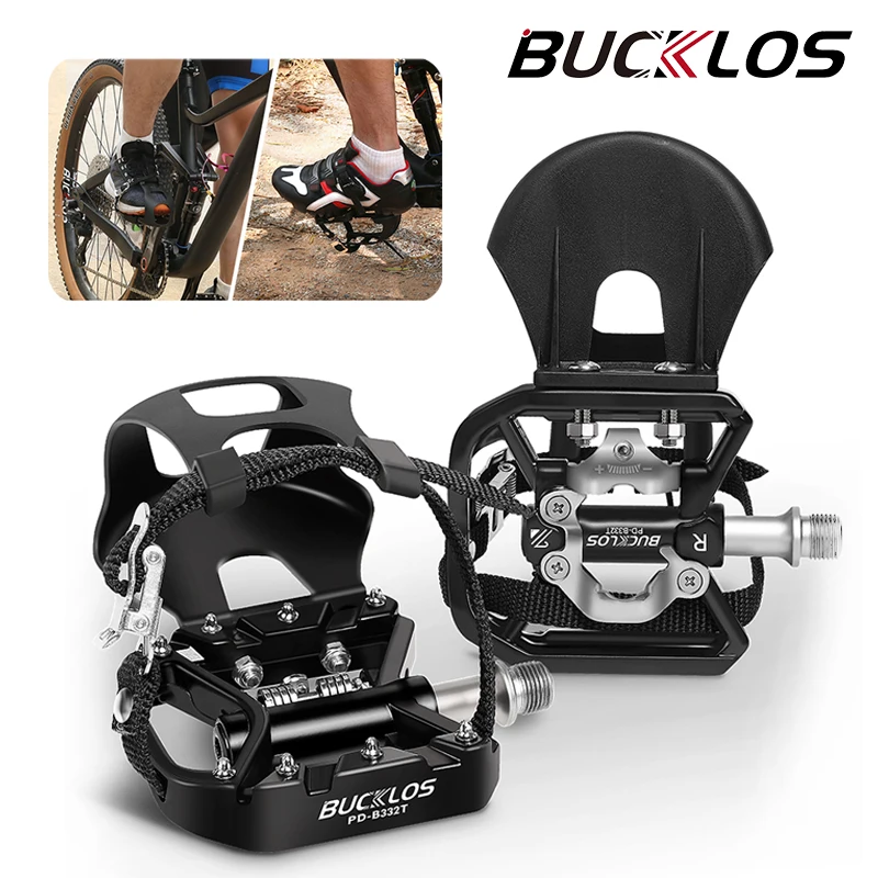 

BUCKLOS Bicycle Spin Pedal with Toe Clips Non-slip Mountain Road Bike Pedals Aluminum Alloy Indoor Exercise Pedals MTB Parts