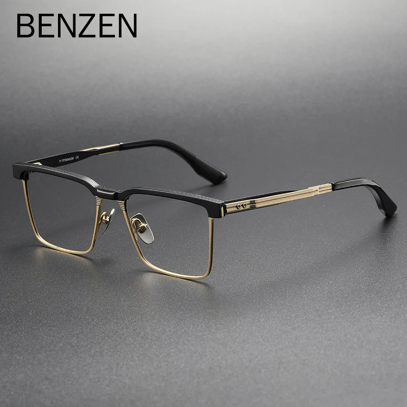 

BENZEN Pure Titanium Glasses Frame Men Square Eyewear New Male Classic Full Optical Prescription Eyeglasses Frames 5931