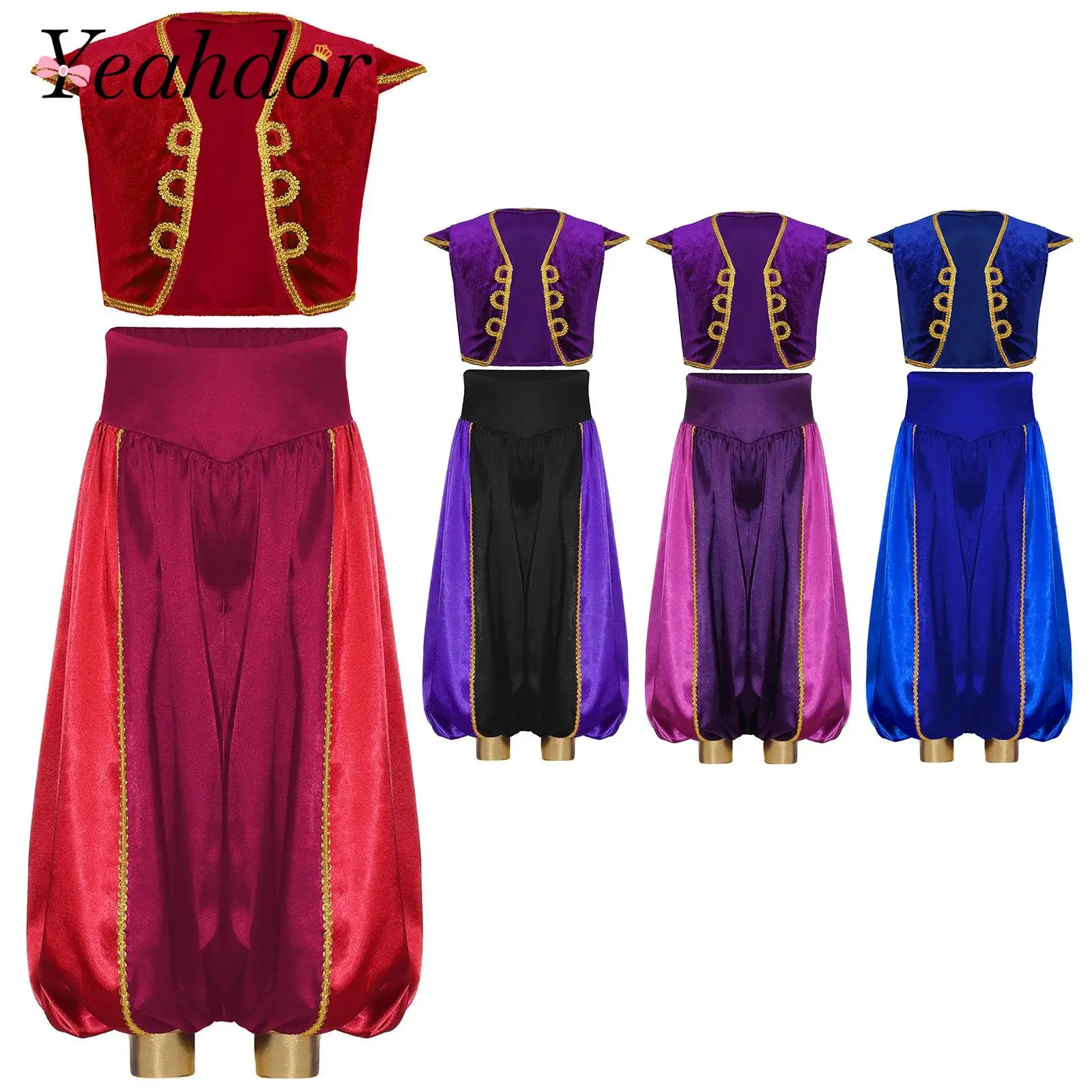 Kids Boys Arabian Prince Cosplay Costume Vest Pants Set for Children Halloween Party Clothes Boys Mythical Fancy Dress Outfit