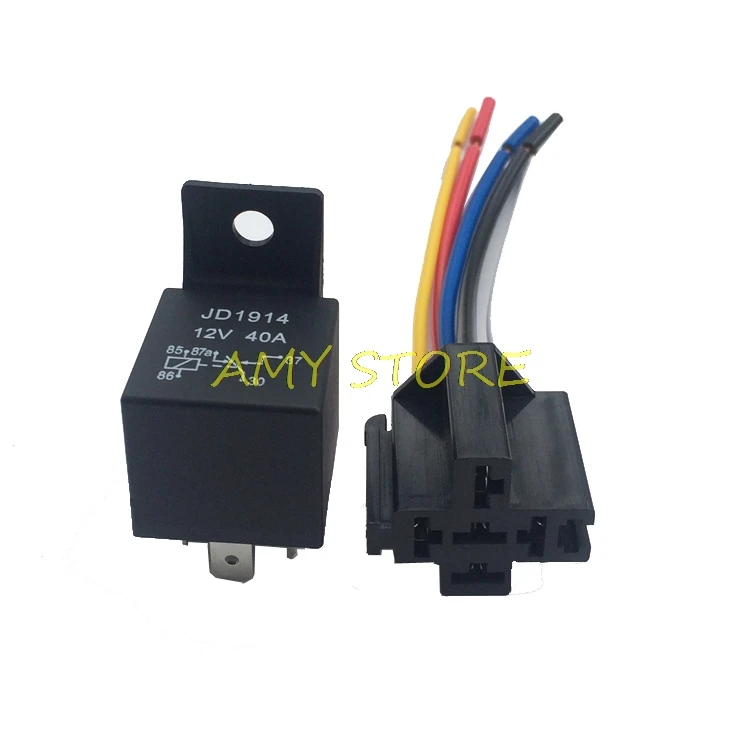 1Set DC 12V 40A AMP Relay & Socket SPDT 5 Pin 5 Wires JD1914 For Vehicle Auto Car Truck