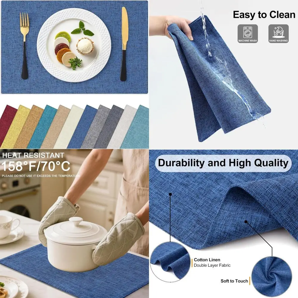 

Набор из 12 термостойких хлопковых льняных салфеток, 13x19 синих, моющихся для столовой и декора в помещении/на открытом воздухе.
