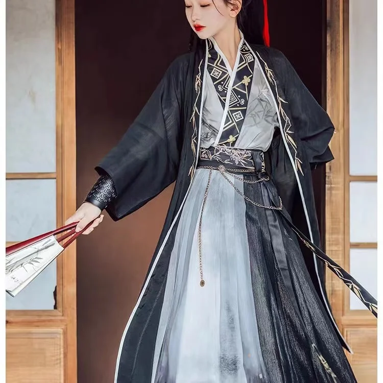 Costume Hanfu de la dynastie Song pour hommes et femmes, ceinture BEIZI, vêtements de broderie traditionnelle chinoise, ensemble de cosplay, lavage à l'encre, nouveau