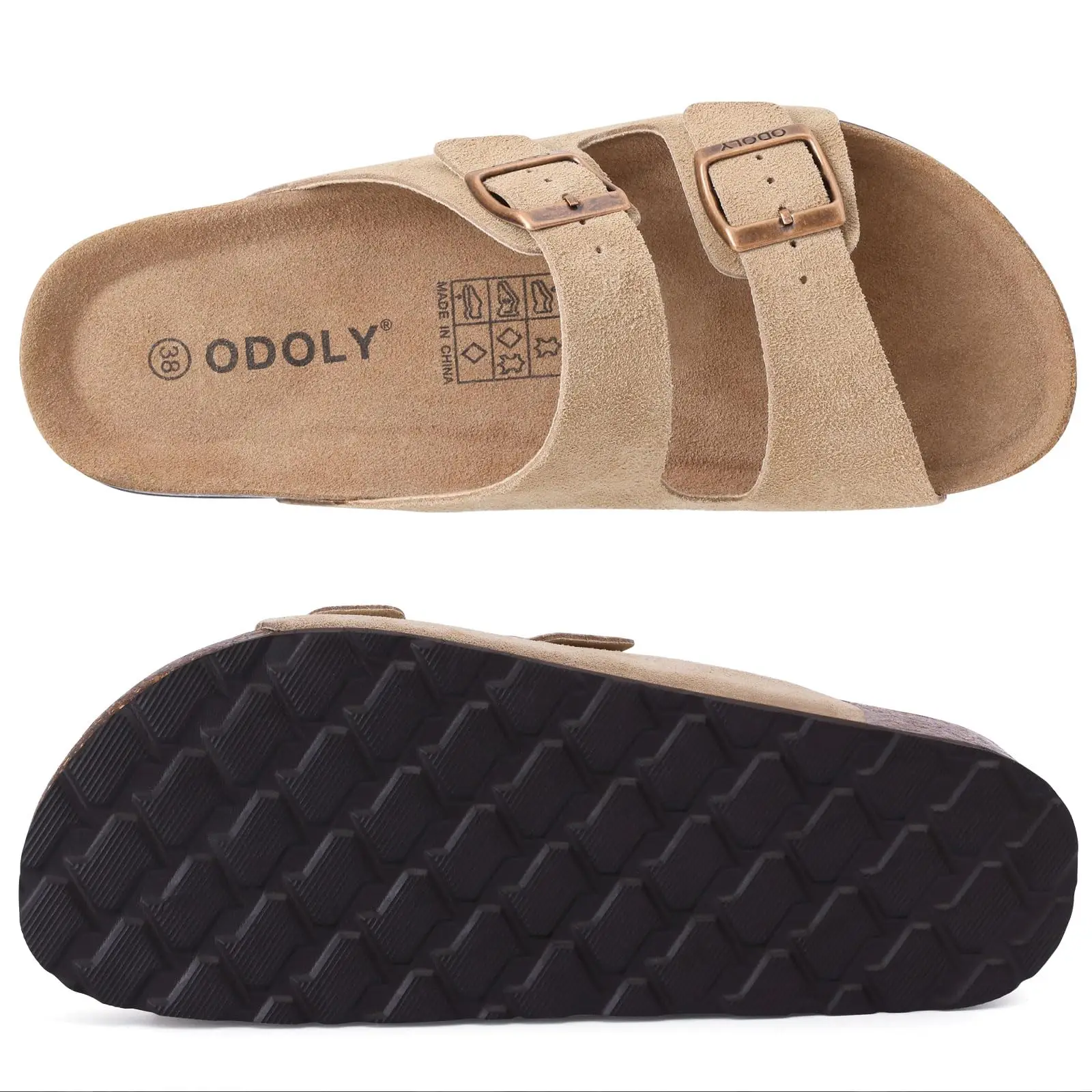 Eyriphy Summer Fashion Flat Slide with Arch Support Unisex Cork Sole Sandals Men and Women's Double Buckle PVC Material Slippers