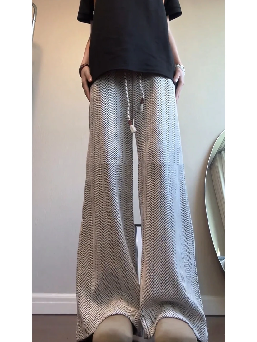 

Men's Tweed Straight Leg Wide Leg Pants Retro Long Leg Effect American Lazy Sle Autumn Casual Trousers Cheerboard Pattern