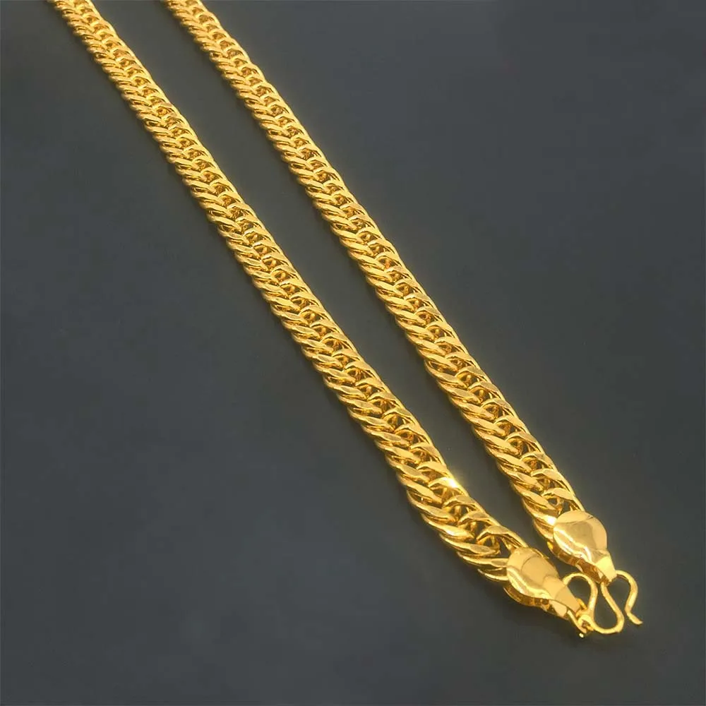 Not Fade Pure Gold Color 6mm/8mm/10mm Wide Men\'s Necklace 60cm Long 24k GP Heavy Hip Hop /Rock Fashion Jewelry Chain for Men