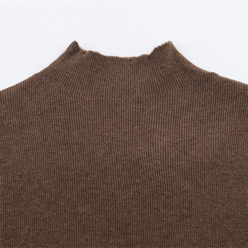 من المألوف فضفاض محبوك كم طويل نصف الياقة العالية سترة الخريف نمط جديد المرأة لباس غير رسمي مريح العلوي #6