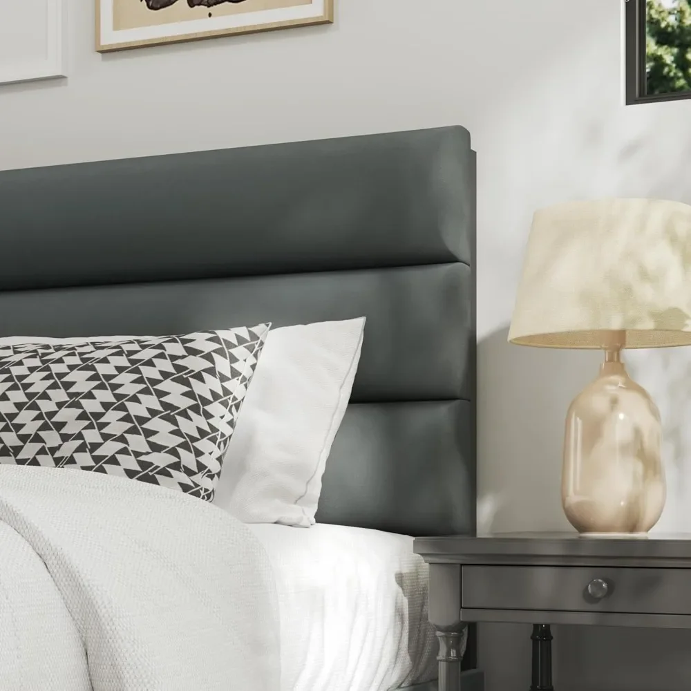 Bed Frame, Platform Bed Frame with Velvet Upholstered Headboard, No Box Spring Needed, Sturdy Metal Support, Noise Free image 3