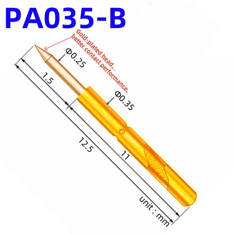 20/100PCS PA035-B1 Spring Test Probe PA035-B Test Pin Test Tool 12.5mm 0.35mm Gold Needle Tip 0.25mm Pogo Pin P035-B P035-B1