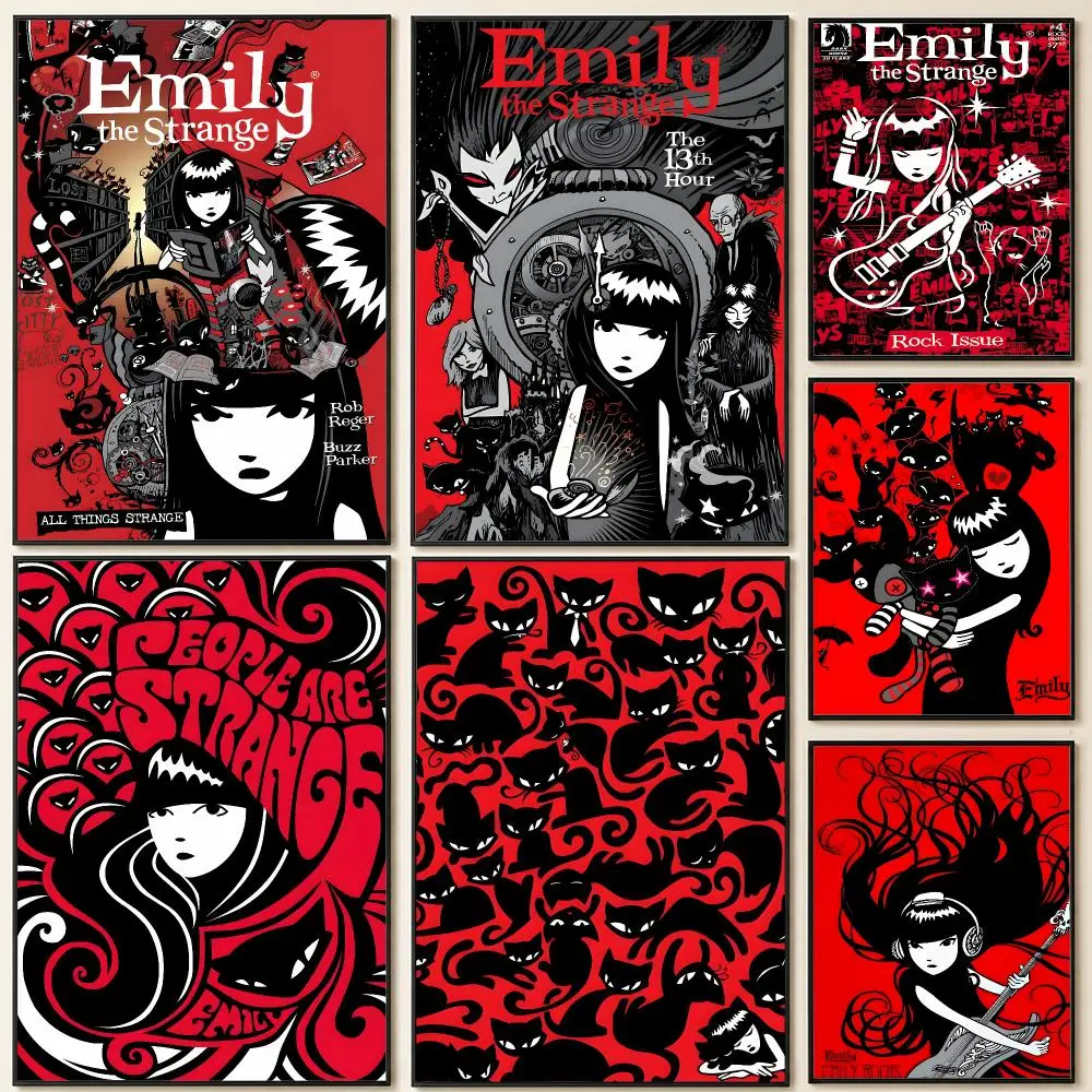 Comic Emily the Strange Gothic Mystery Poster HD Self Adhesive Wall Art Waterproof Removable  for Bedroom Living Home Decor