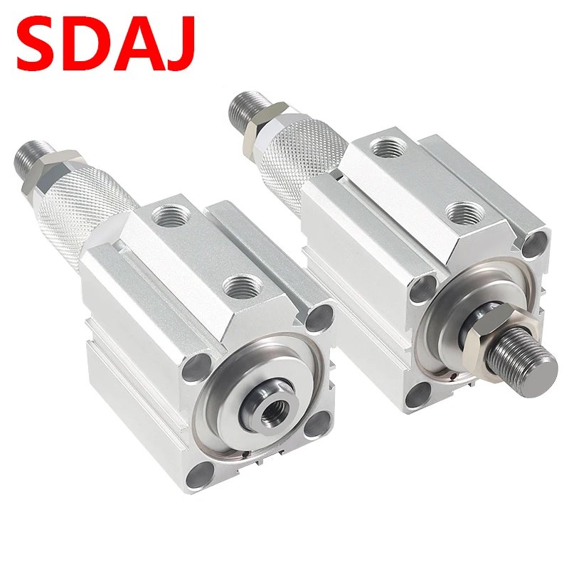 SDAJ16/20/25/32/40/50/63 Air Pneumatic Cylinder Dual Axis Reciprocating Type Adjustable Stroke Magnetic Male Thread Rod Piston