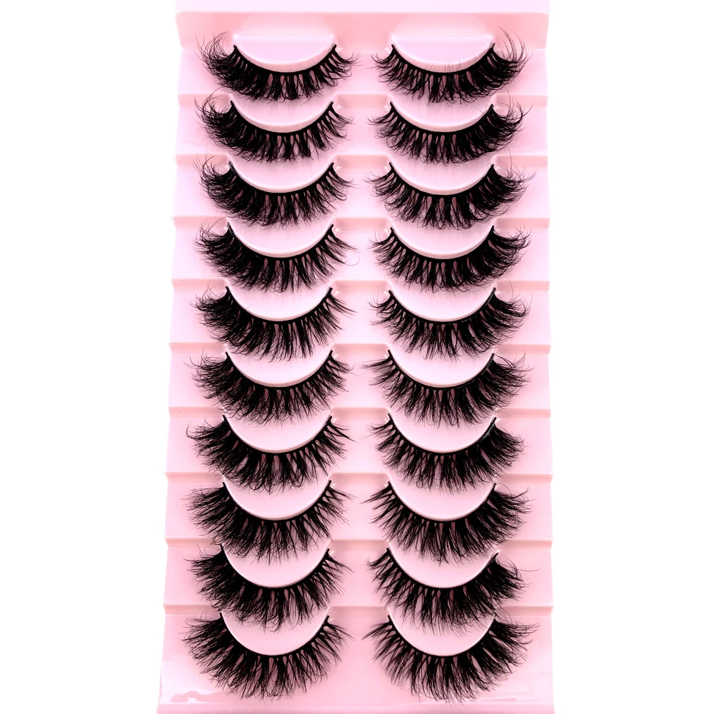 3D Mink Natural Cílios Postiços, Fluffy Soft Lashes, Mangá Cruz, Wispy Cílios Extensão, Maquiagem para Beleza, 10 Pares