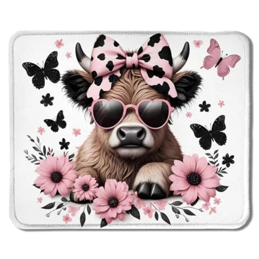

Highland Cow Mouse Pad, Coquette Pink Bow Floral Cow Mouse Pads for Wireless Mouse Computers Laptop Desk Accessories, 9.5x7.9 I