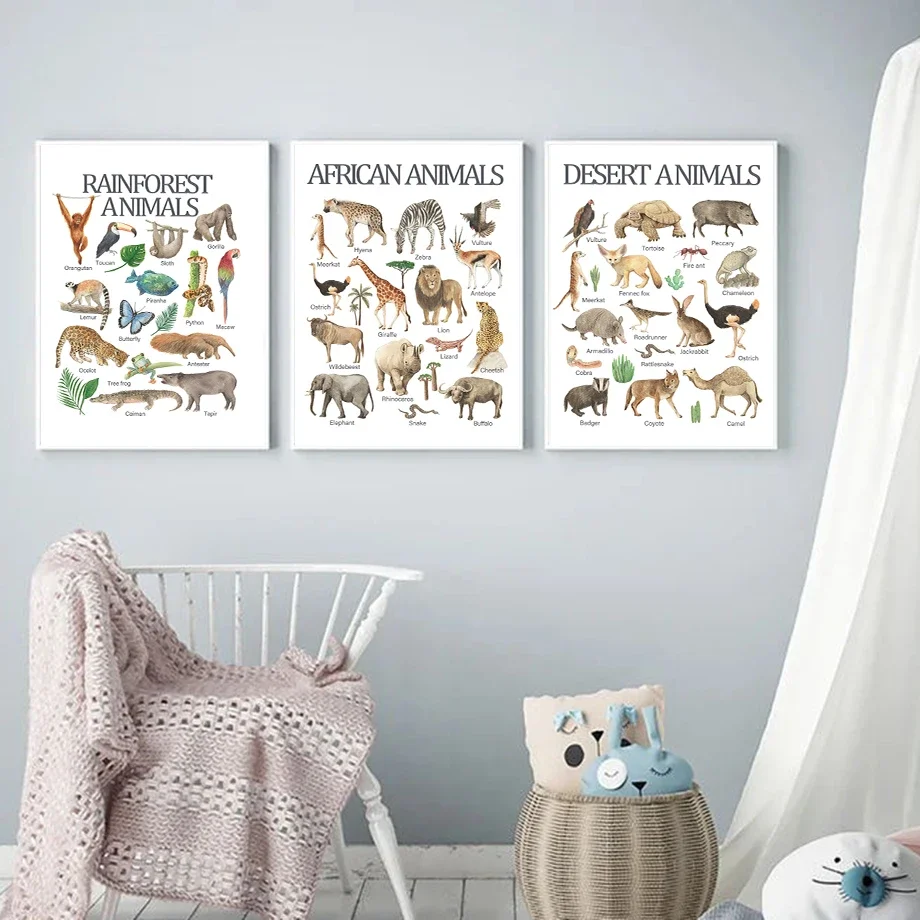 الحد الأدنى قماش الشمال الملصقات ديناصور الأبجدية الغابات المطيرة الحيوان الصحراء الحيوان الحيوان الأفريقي جدار الفن ديكور غرفة المنزل #3