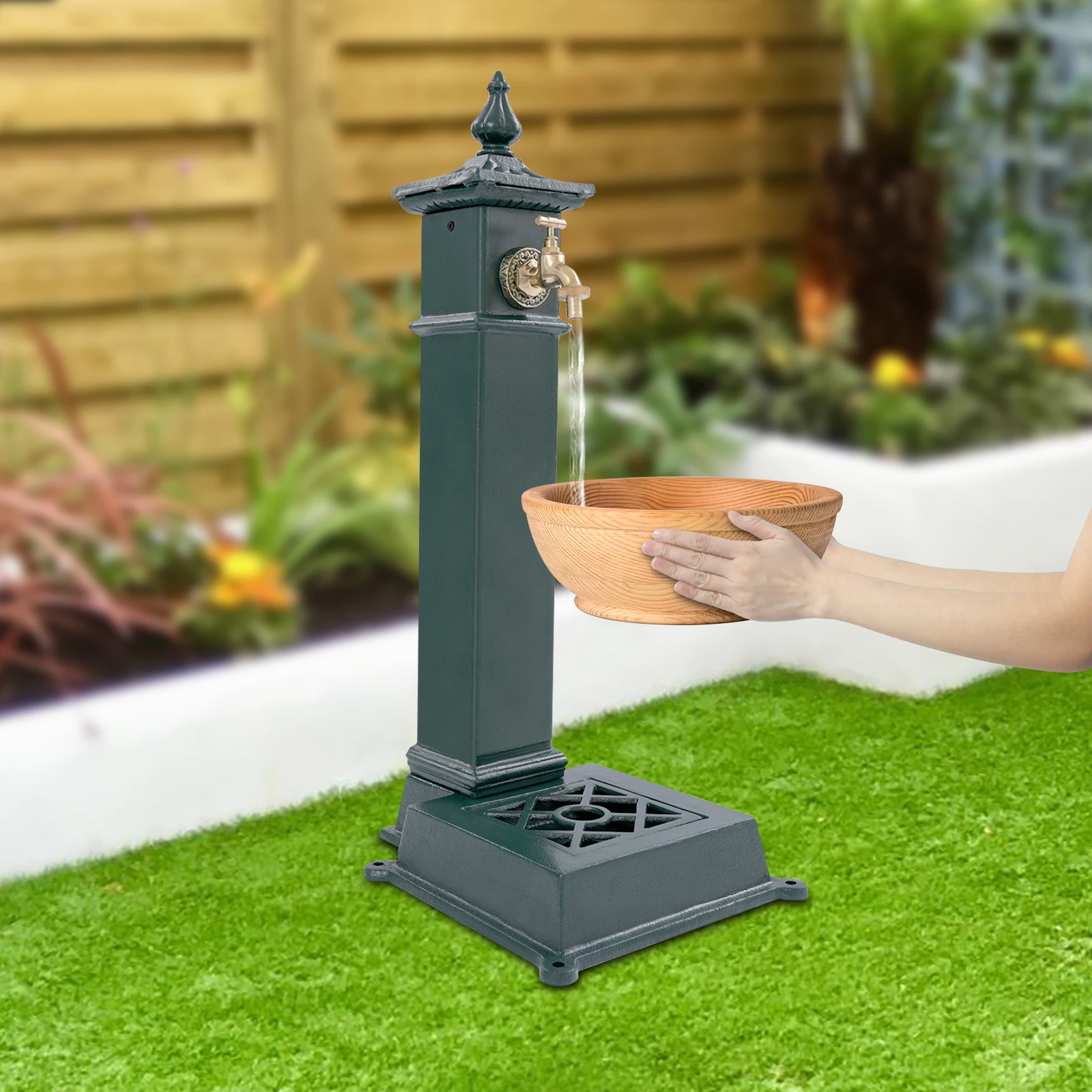 Vintage Garten Wasserhahn Outdoor Säule Wasserhahn Große Entwässerung Loch Boden Montiert 30,5*33*73 cm Garten Hof dekoration