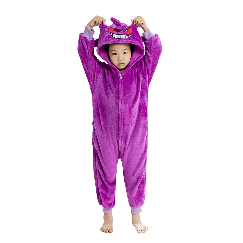 Pokémon Anime Jumpsuit for Kids Flannel Gengar Pikachu One-piece Home Wear Cartoon Cosplay Costume Thickened Warm Pajamas