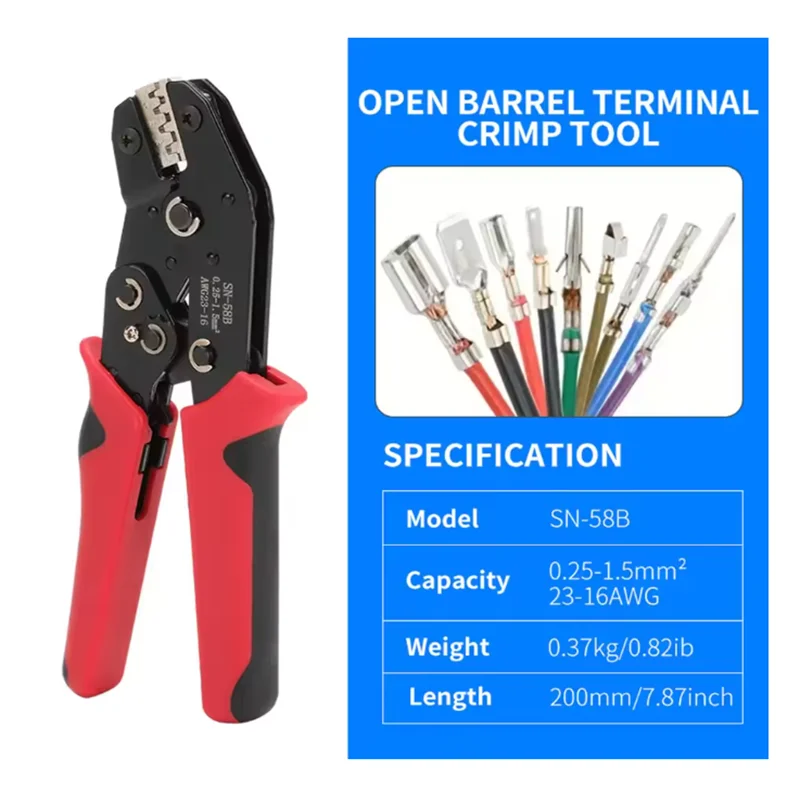 SN-58B Wire Crimper Tool, Ratcheting Insulated Terminal Crimper for 10 to 22 AWG Wire