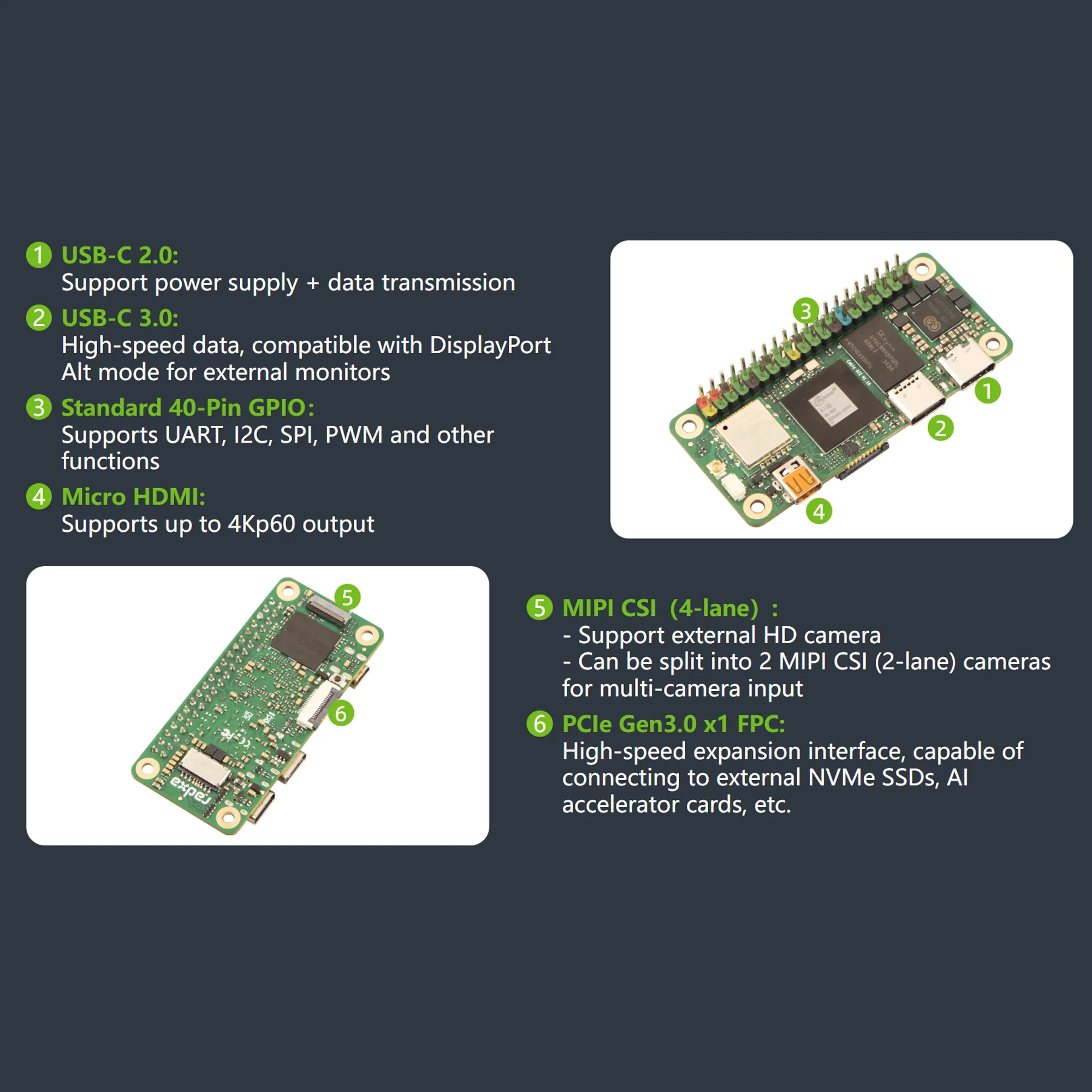 Radxa Cubie A7Z  Development Board Allwinner SoC with octa-core CPU, 3TOPS NPU, and WiFi 6 / BT 5.4 with external antenna