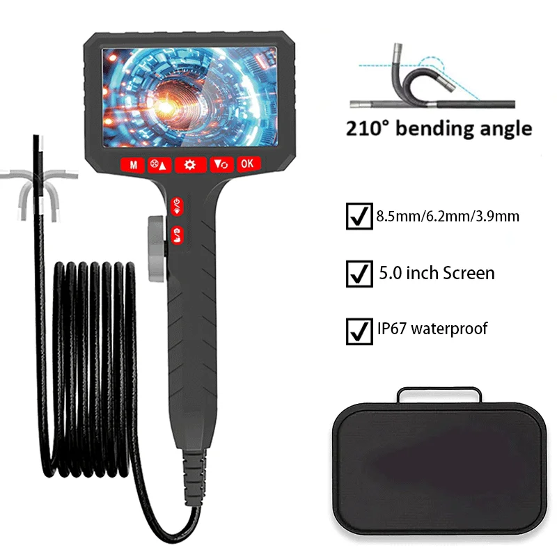 

Two-Way Articulating Borescope Camera with Light: 3.9mm Industrial Endoscope Inspection Camera with Articulated Prob