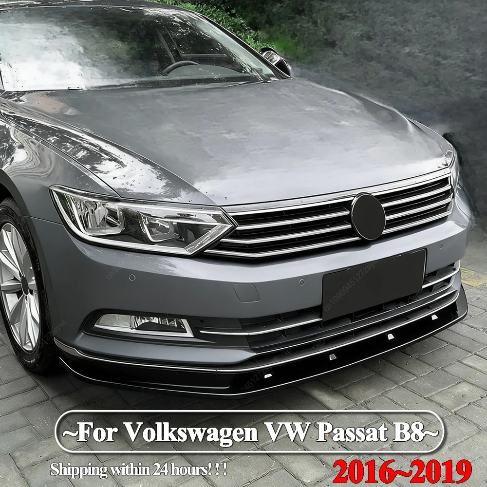 Front Bumper Lip Diffuser Spoiler Splitter For Volkswagen VW Passat B8 2016-2019 European Version ABS Gloss Black BodyKit Tuning