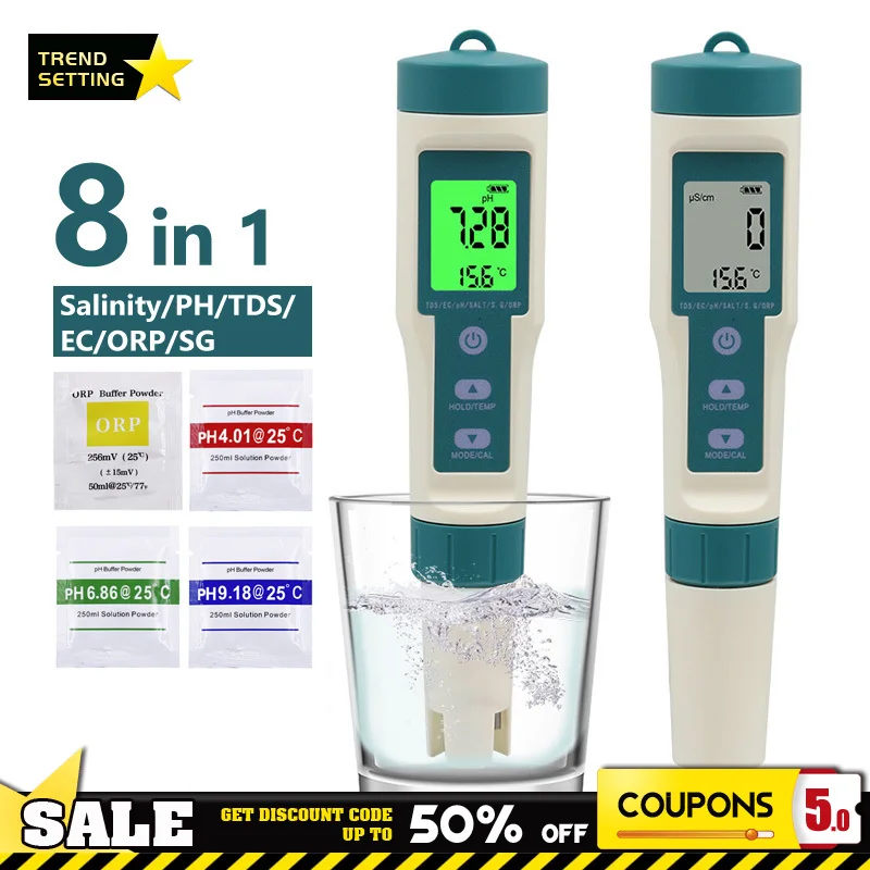 Digital de Qualidade de Água ph Teste Caneta Tds ec ph Orp Temp Instrumentos de Análise de Medidor de Água Potável Rico em Hidrogênio Tester em