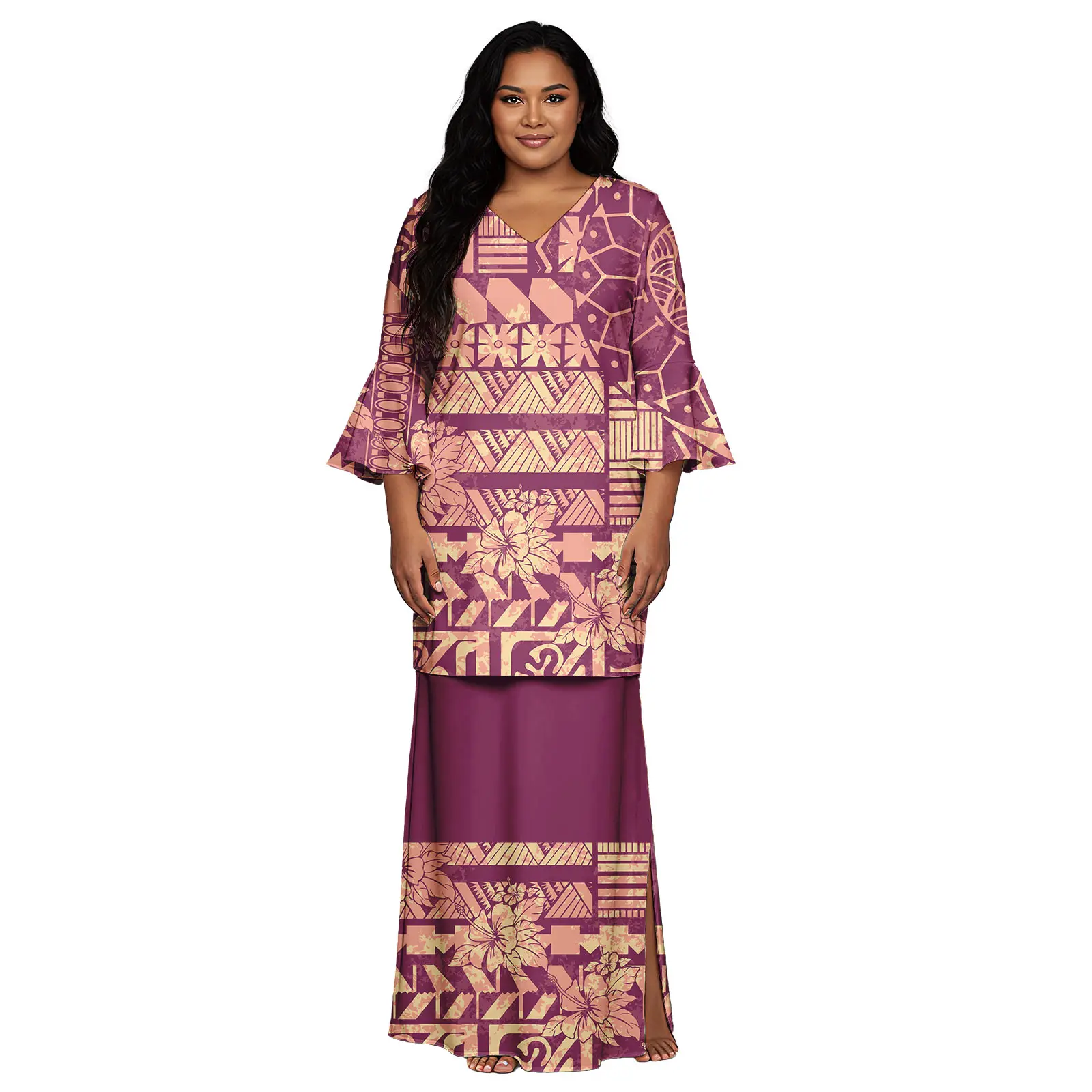 Top da donna e gonne lunghe Set da 2 pezzi Abito stile isola del Pacifico Personalizzato Abiti da ballo per feste Samoani Puletasi Tonga Puletaha