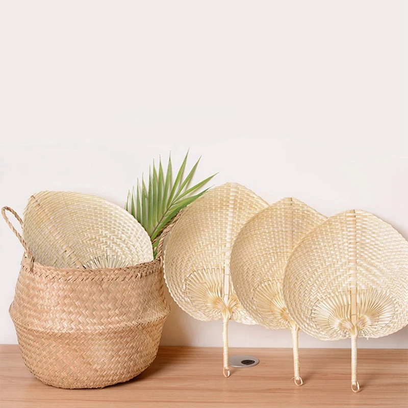 Natural Handmade Straw Fan, Mão-Tecido, Folha de Palmeira, Refrigeração do verão, Mosquito Repelente, Hand Fans, 12X