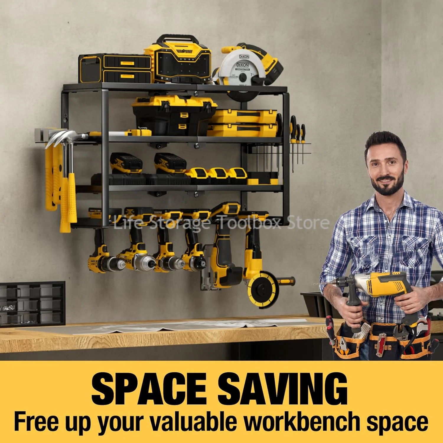 Hand Power Tools Organizer Rack 3 Layers Wall Mount Workshop Garage Storage Tool cabinet Heavy Duty Electric Drill Tool Holder