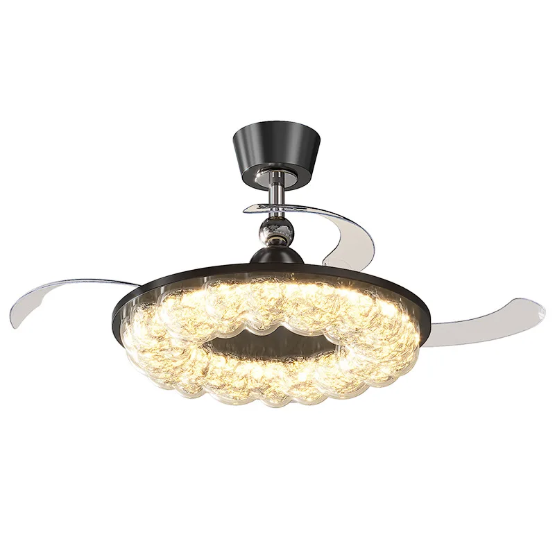 Medieval restaurant ceiling fan light Italian light luxury high sense retro walnut color bubble invisible bedroom fan light