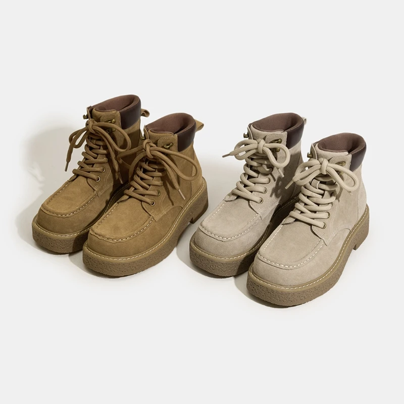 

2025 New British Style Women Motorcycle Boots Fashion Vintage Non-slip Women Ankle Boots Suede High-top Knight Boots Botas Mujer