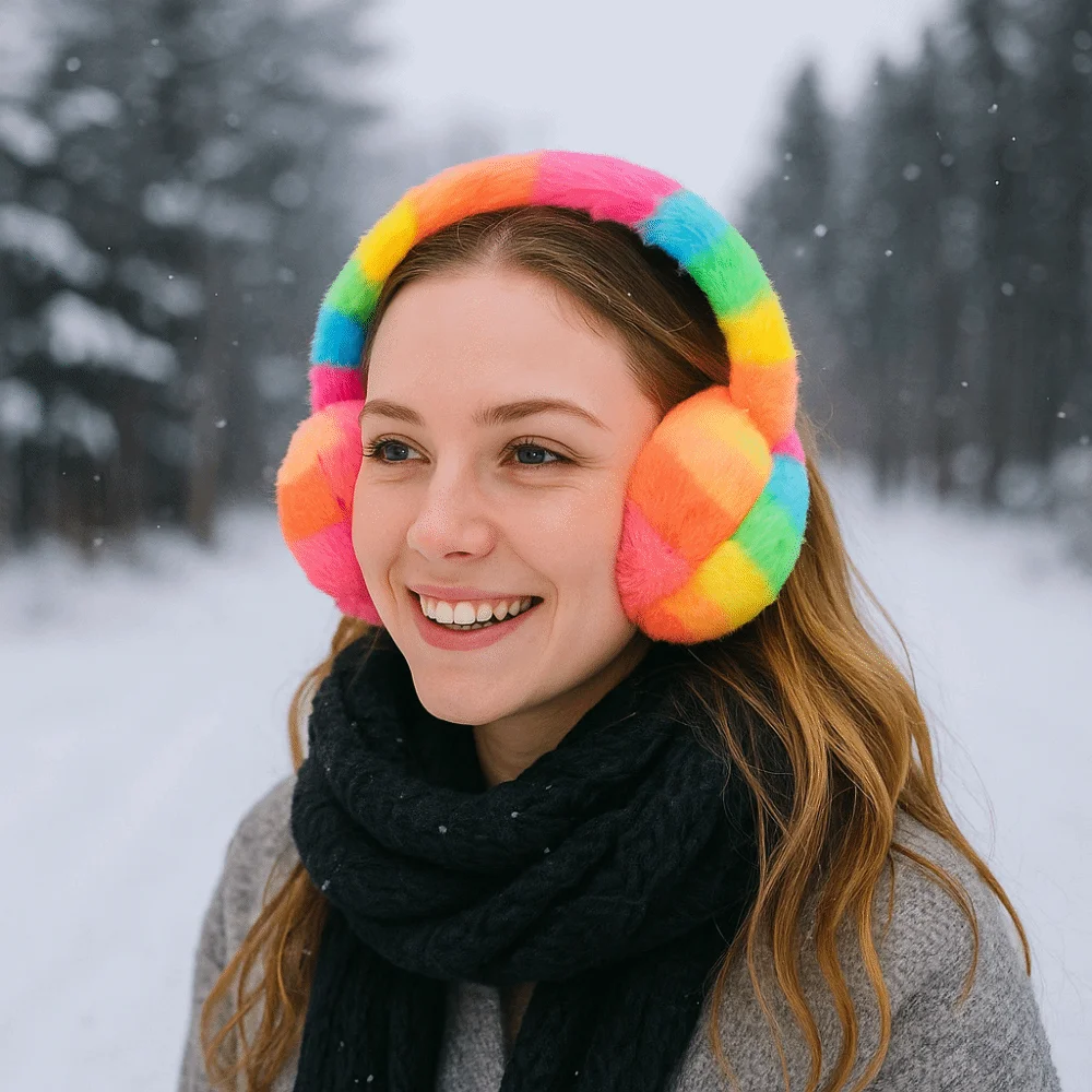 

Зимние теплые мягкие наушники, утолщенные пушистые наушники радужного цвета, антифриз, защита ушей, наушники из искусственного меха