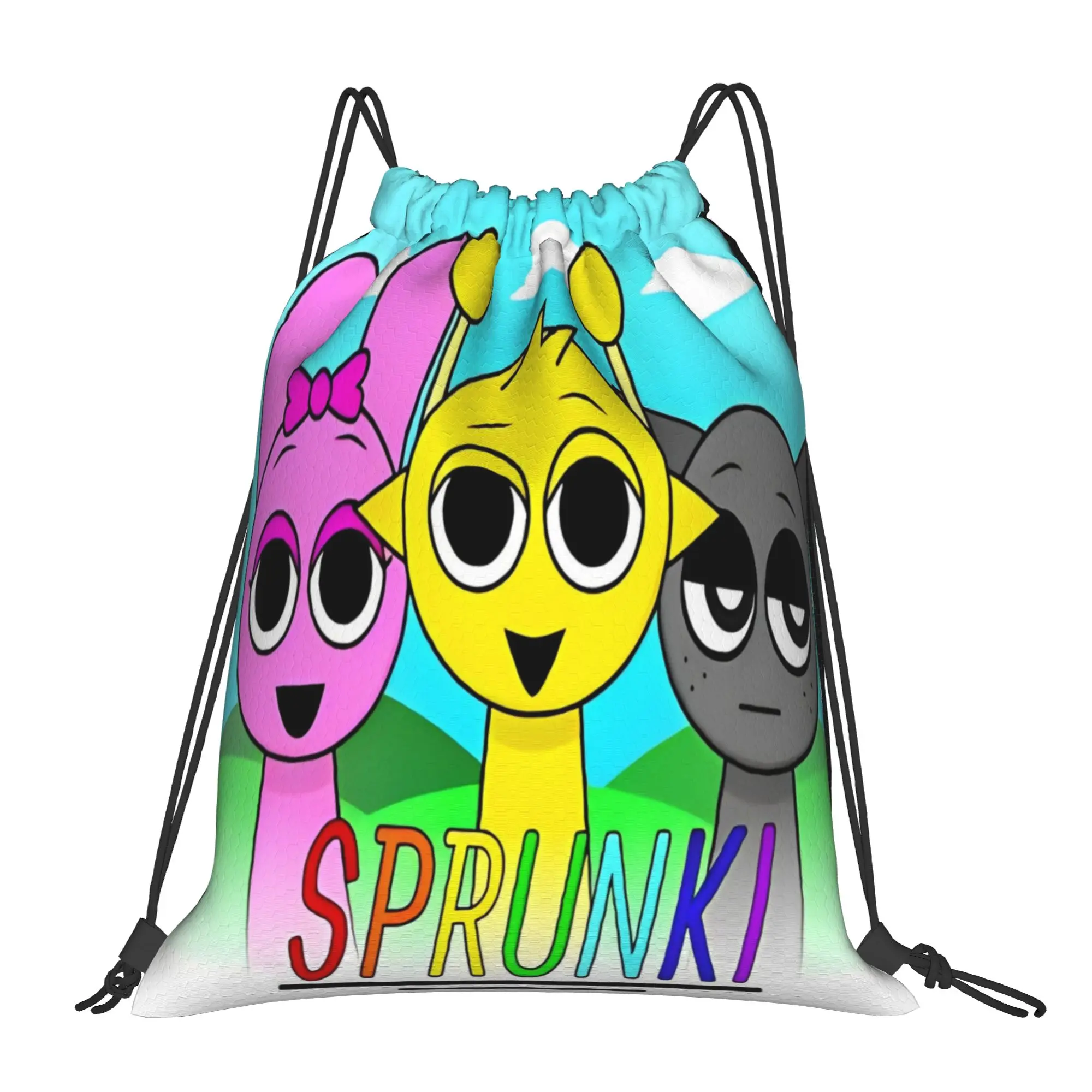 Sprunki Poster Simon Pinki Gray Drawstring Backpack Gym Sports Sackpack Water Resistant Game String Bags 36cm (W) x 43cm (H)