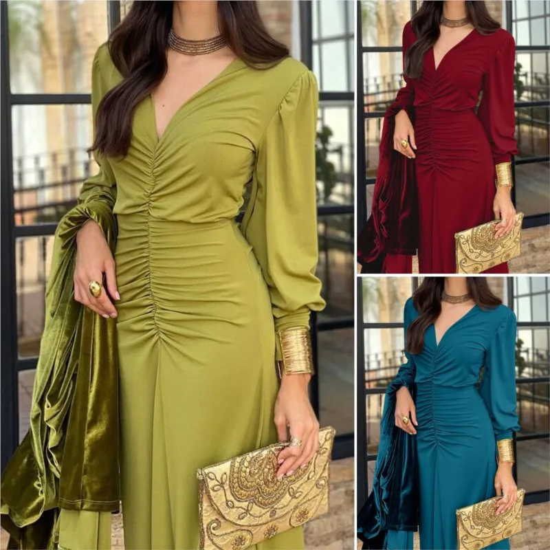 

Women's Party Dress 2025 New Sexy V-neck Waist Collection Elegant Dress French Long Dress for Women vestidos de verano