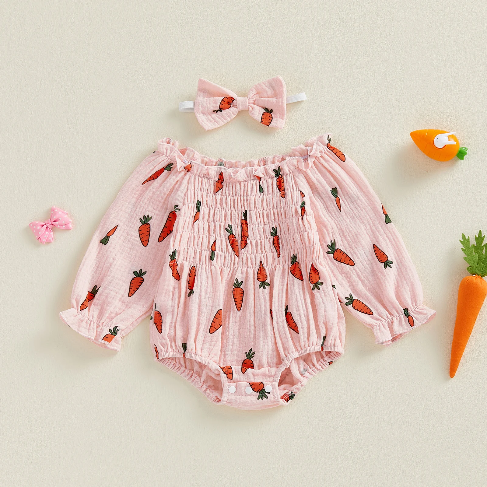 

Toddler Boy Easter Bunny Print Short Sleeve Romper with Matching Hat and Socks for Spring Celebration