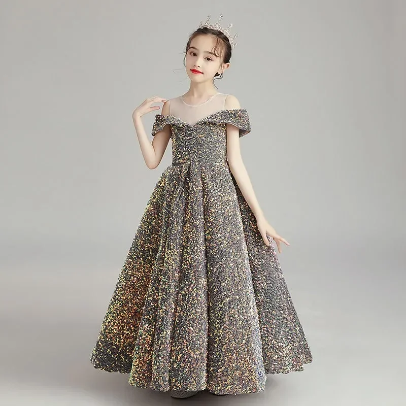 Robe Longue Brillante à Paillettes pour Adolescente, Tenue de Soirée de Luxe, d'Anniversaire, de Bal de Promo, de Mariage, à la Mode, pour Enfant de 3 à 14 Ans