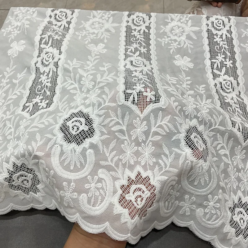 New laser embroidered lace floral fabric Cotton rope embroidery hollow chiffon fabric for wedding dress DIY clothing sewing