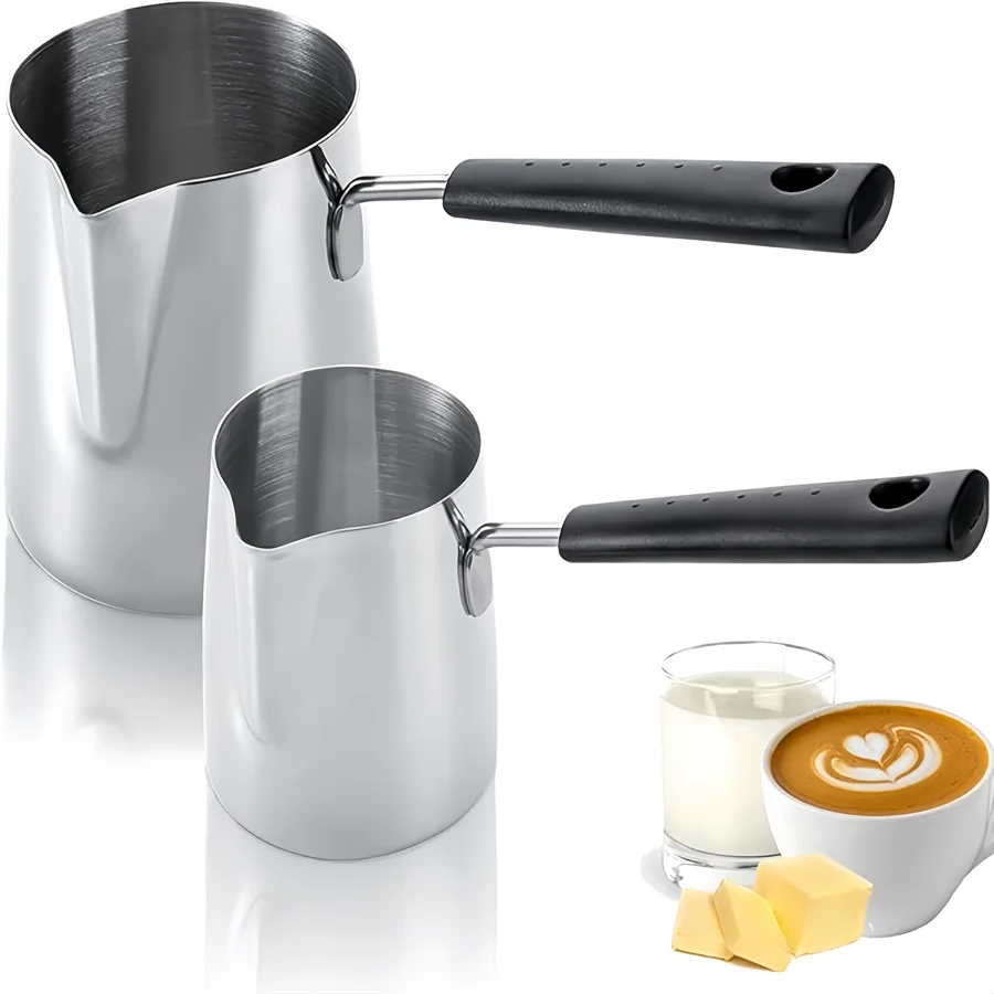 1Pcs Stainless Steel Turkish Coffee Pot with Diversion Mouth and Anti-Scalding Handle (350Ml/600Ml/1000Ml) Milk Butter Coffee Heater and Milk Pot with Nozzle, Arabic Coffee Pot, Briki Greek Coffee Pot, Greek Briki, Stove Chocolate Melting Pot, Suitable for Maple Syrup, Sauce Heating, Washable Dishwasher