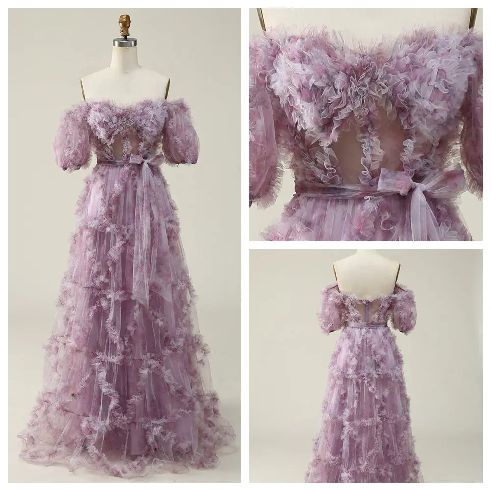 Vestidos de Noche acampanados con cuello barco personalizados, vestido largo de fiesta con escote en forma de corazón, vestido de fiesta de cumpleaños con espalda descubierta y media manga plisada escalonada