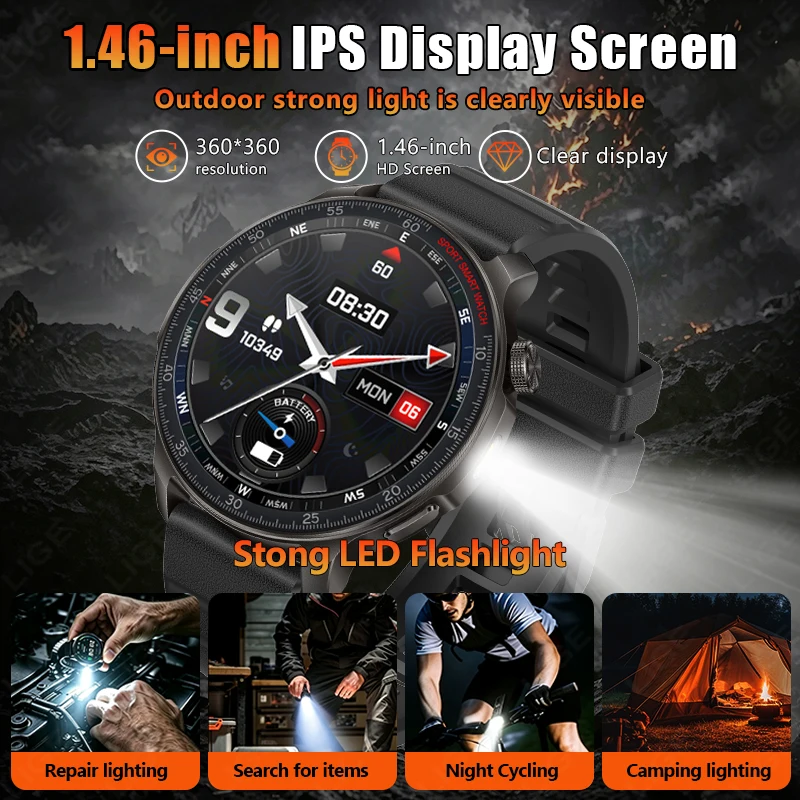 LIGE 2026 New 1000mAh Large Battery Smart Watch Bluetooth Call 100+Sports Mode Health Monitor Waterproof Flashlight Smartwatches