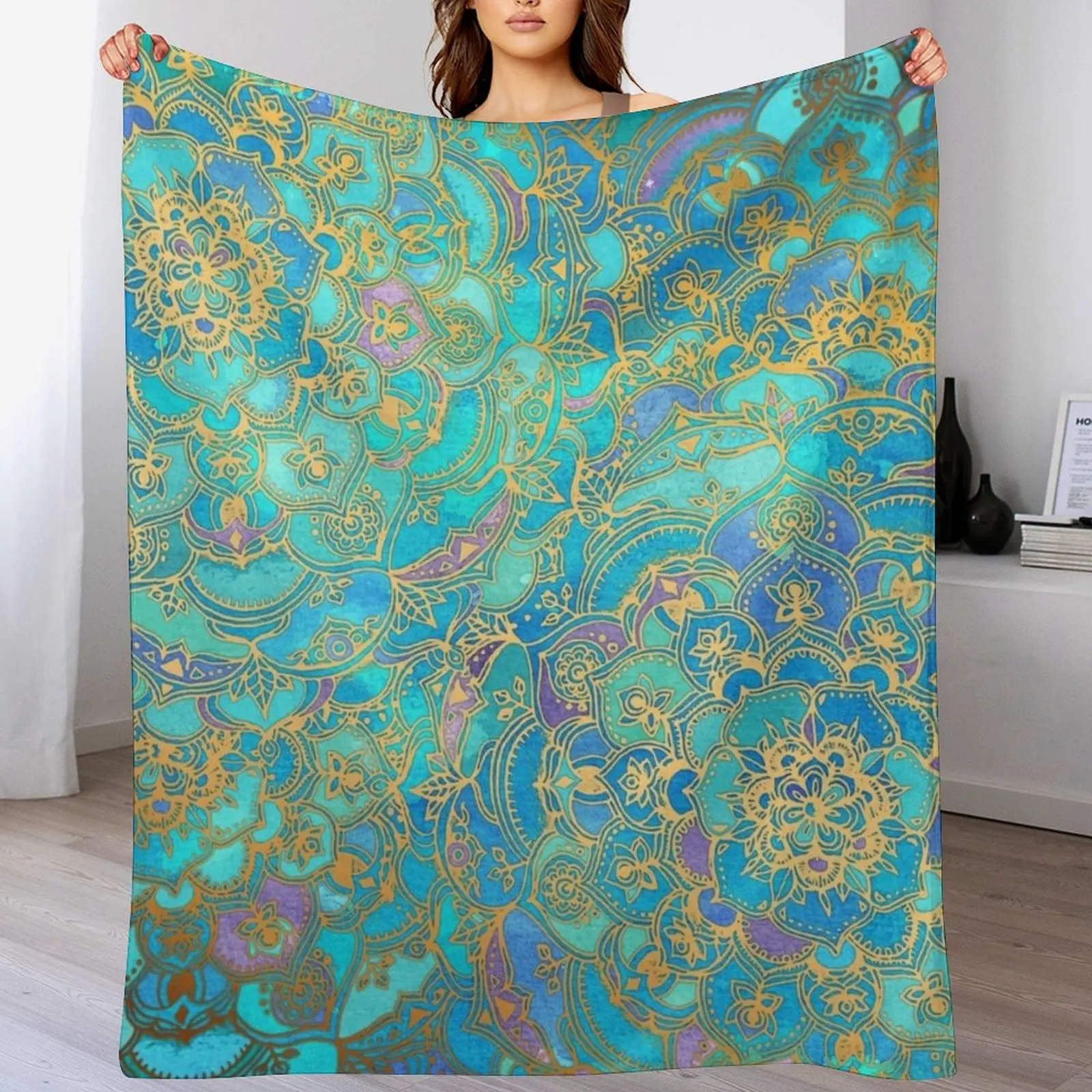 Sapphire & Jade Stained Glass Mandalas Throw Blanket For Baby Moving Hair Furrys Blankets