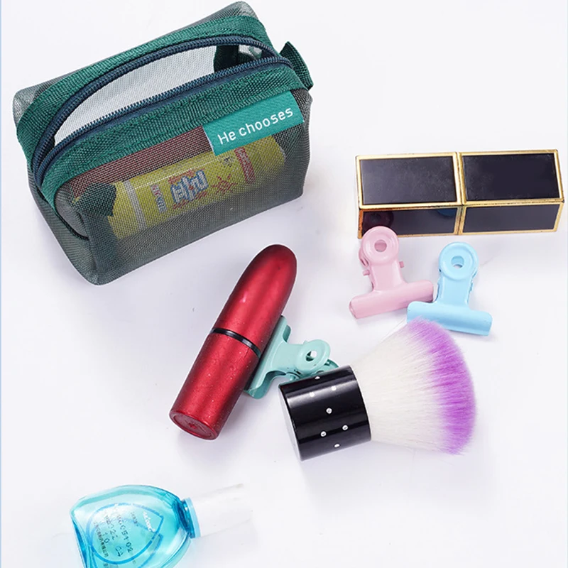 Мини-прозрачные нейлоновые сетчатые косметички, милые женские маленькие косметички для губной помады, портативный чехол-органайзер для наушников с линией передачи данных