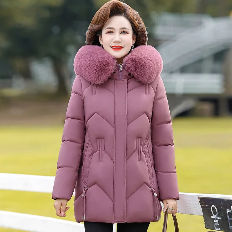 Winter Women's Jacket Tailored Knee Length Cotton Female Large Fur Collar Thick Parka Jacket Women's Padded Jacket