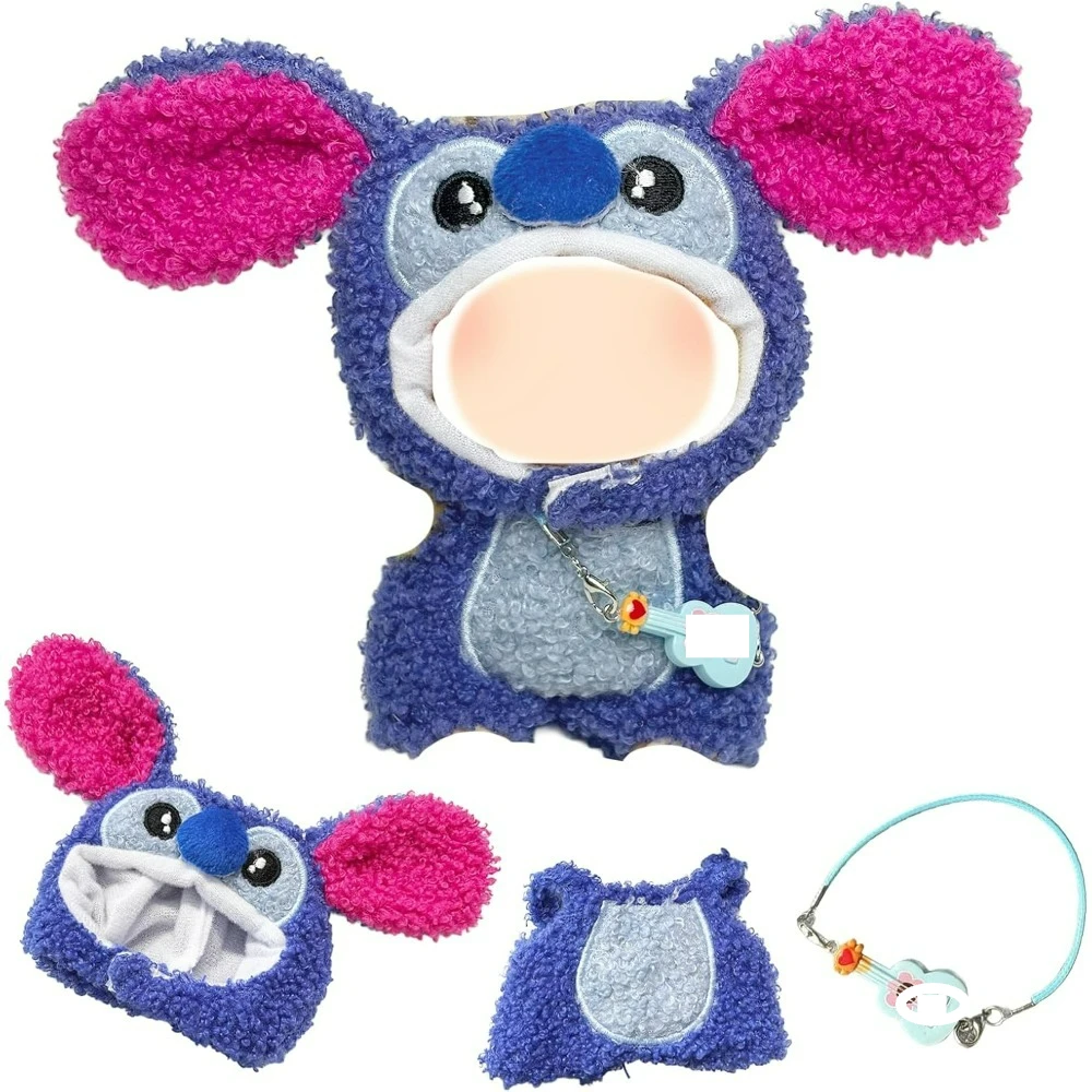 

3 Pcs Blue Doll Clothes for 17cm Dolls, Labubus Clothes Outfit Accessories Sets Include 1 Bodysuits 1 Hats 1 Pendants Best Gifts