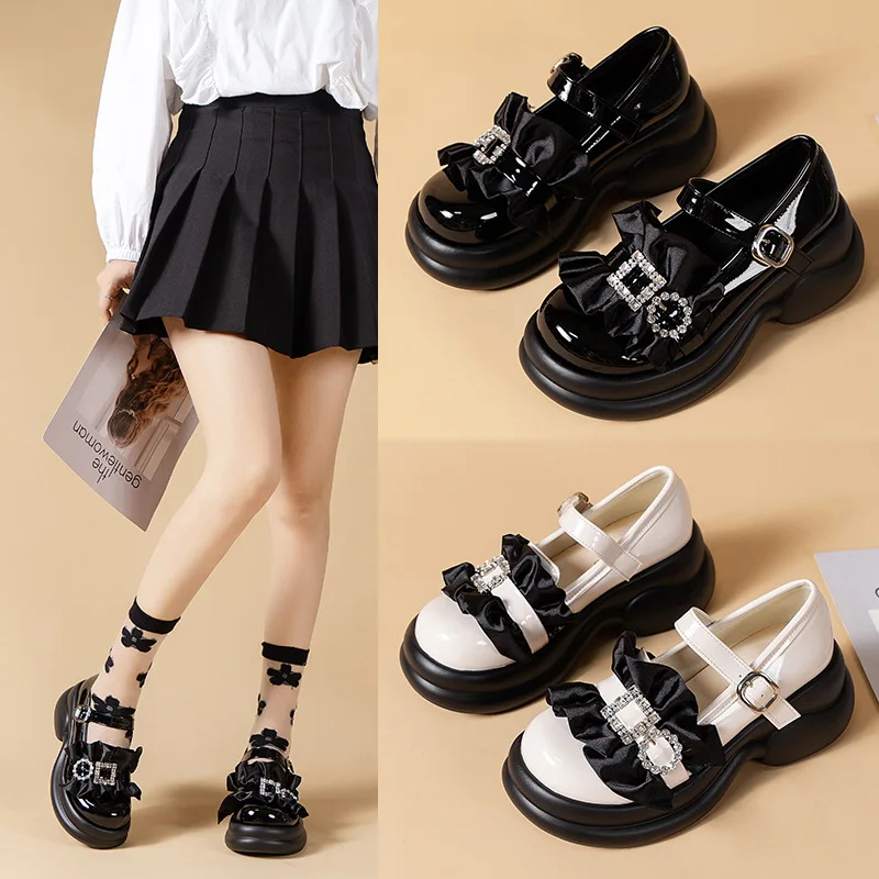 

Women Girls Heels Kawaii Lolita Shoes Platforms Fashion Round Toe Patent Leather Student JK Shoes Halloween Party Cosplay Shoes