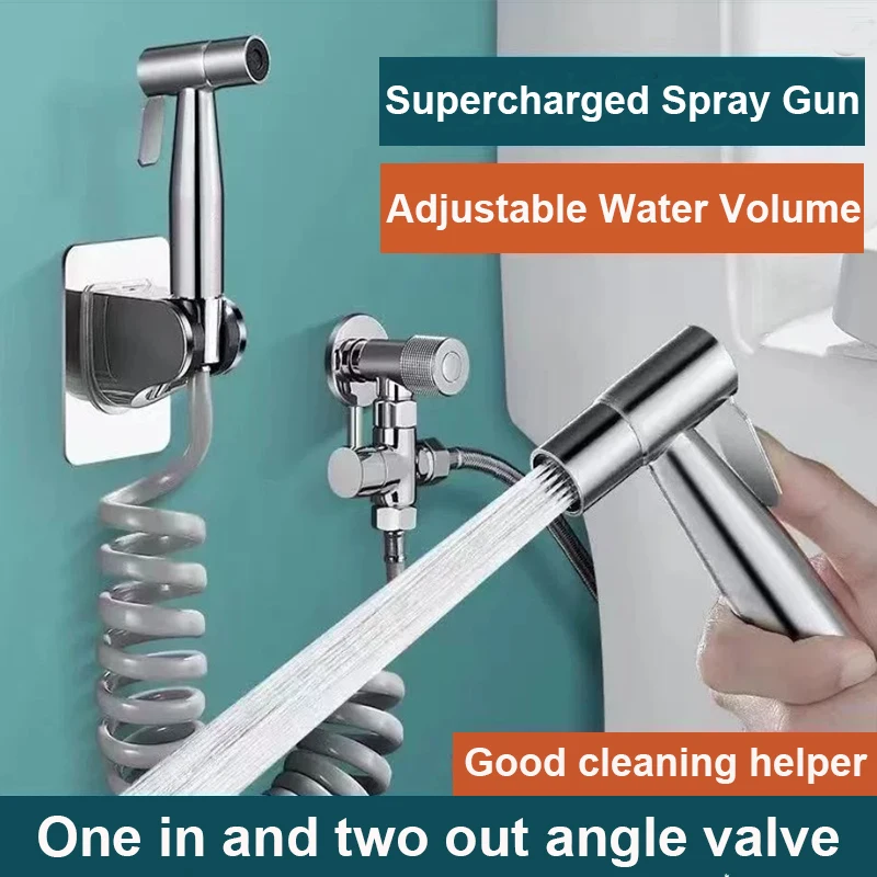 Brass 3 Way Diverter Valve Bidet Sprayer Kit with Stainless Steel Nozzle, G1/2 Shower/Faucet Adapter, Hose & Wall Mount