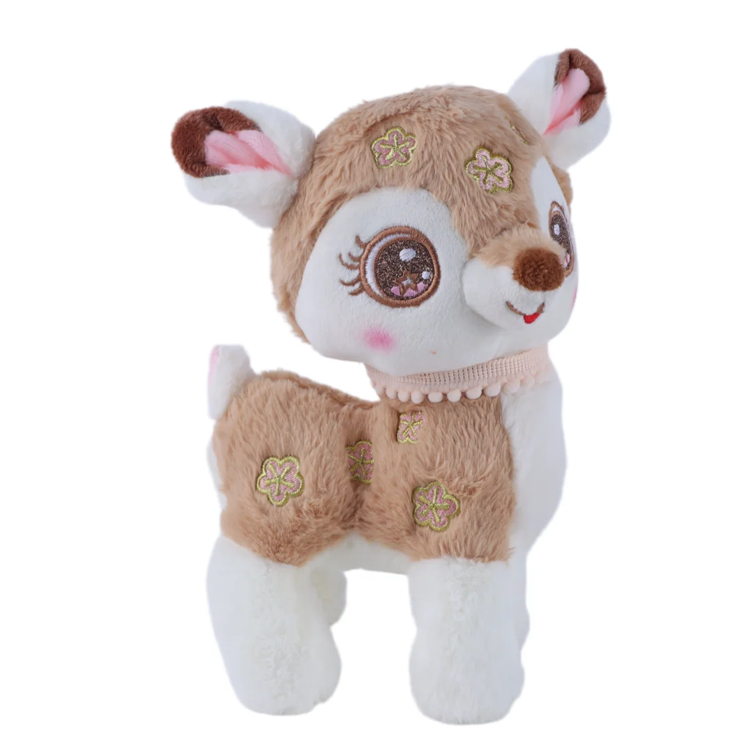 Kawaii Cherry Blossom Deer Plush Toy Soft Stuffed Animal Starry Sika Deer Plushie Birthday Holiday Gift for Kids Home Decor