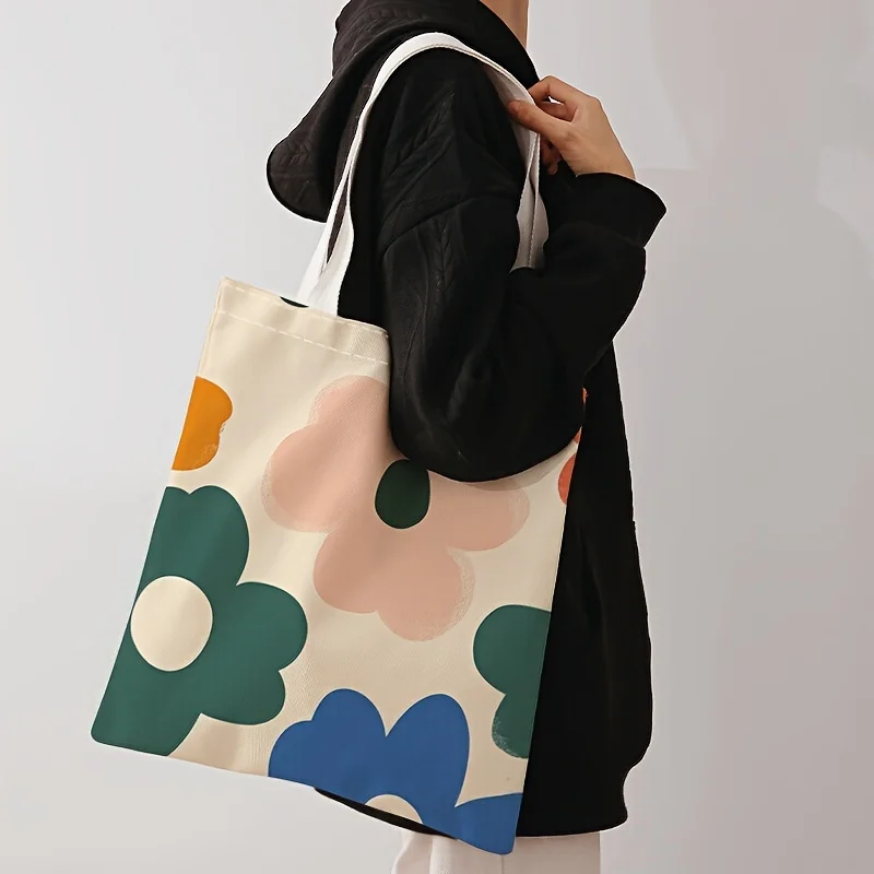 1pc Morandi Color Abstract Flower Print Tote Bag, Reusable Shopping Bag, Suitable for Daily Use, Shopping, School, Travel